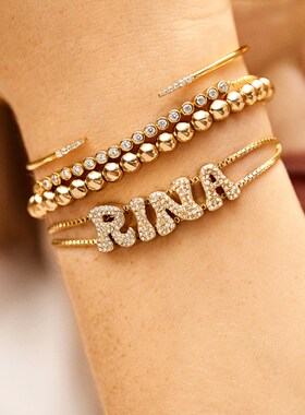 TENCOO定制金色复古滑块字母手錬可调节手绳小众精致女生diy手錬