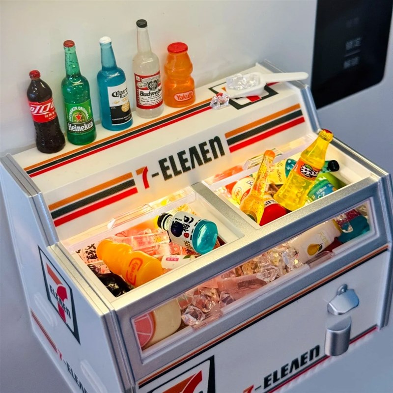 便利店冰柜冰箱贴食玩diy配件711卧式冰柜迷你微缩过家家彷真玩具 - 图0