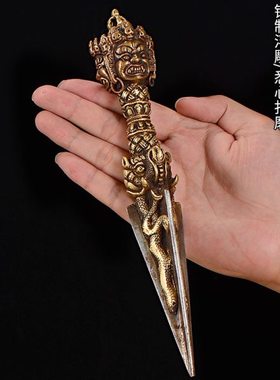 五股金刚橛尼泊尔手工铜三面普巴金刚杵家用现代修行摆件
