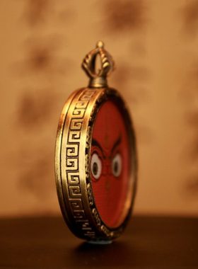 【红财神法眼】4cm热贡唐卡送手工绳