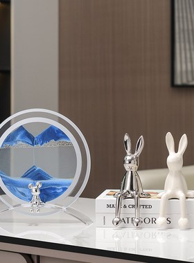 暴力熊流沙画酒柜装饰品办公室摆件轻奢客厅电视柜高级感沙漏