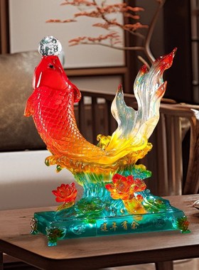 莲年有余金鱼摆件家居装饰客厅电视柜乔迁礼品桌W面摆件新中式