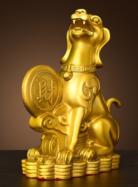 纯黄铜狗摆件生肖j狗坐地生财狗西北缺角补角家居客厅办公室装饰