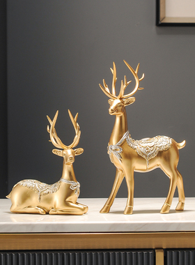 招财陶瓷小鹿摆件轻奢高档客厅酒柜办公桌家M居装饰品乔迁新居礼