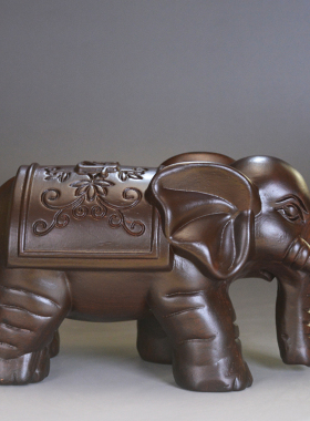 黑檀木雕吸水大象一对实木摆件家居客厅电视柜装饰工艺品乔迁送礼