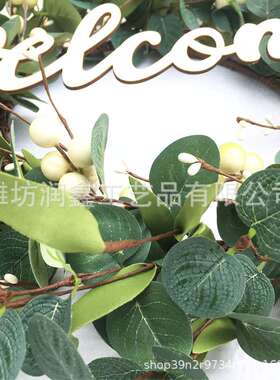 55cm大号美式Welcome木牌仿真花环门饰尤加利花环桉树叶花环