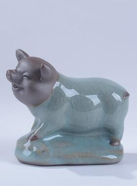 陶瓷牛风水摆件镇宅小号卧牛动物白色哥窑瓷器招财摆设家居办公室