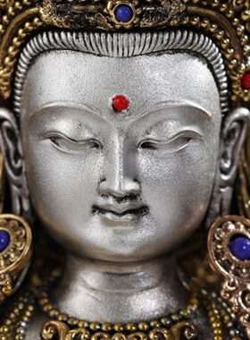 藏地藏王菩萨式铜鎏金多材质文殊观音释迦绿度母上供佛像佛台摆件