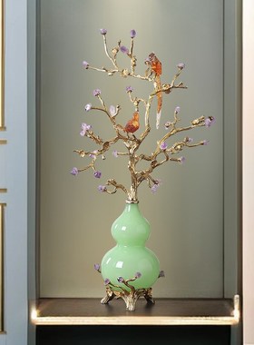 高档琉璃喜鹊招财葫芦铜摆t件客厅玄关电视柜摆设乔迁新居开业礼