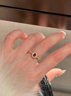 珠宝S925银新品ins风日常简约百搭4*6红蓝刚戒指.女欧美跨境