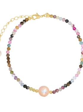 彩色碧玺碎石手链巴洛克珍珠手串女闺E蜜手饰ins韩版时尚简约手环