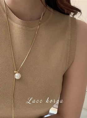 长款蛇链c可抽拉珍珠水滴项链简约感可抽拉项链气质网红毛衣链