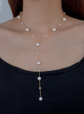 925银满天星珍珠项链秋冬高级z感毛衣链百搭气质轻奢锁骨链女