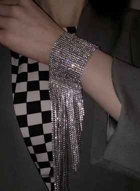 欧美夸张超闪手链 网红流苏手环满钻时尚百搭气质手X镯饰品高级感