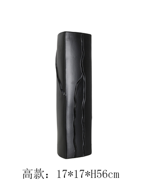 现代简约家居几何黑色陶瓷直身花瓶摆件样板房酒店摆场极简工艺品