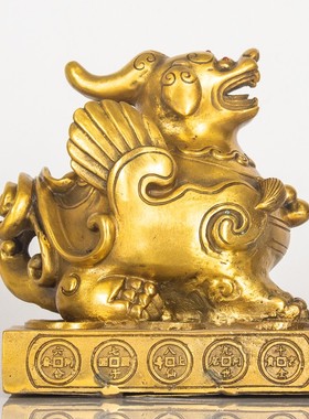 纯黄铜貔貅摆件一对单角貔貅桌面摆件开业送礼办公室金钱貔貅摆件