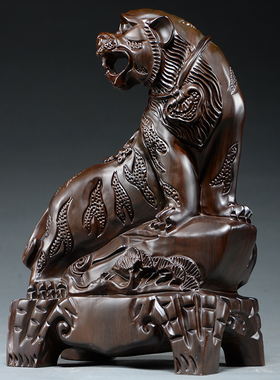 黑檀木雕老虎摆件实木十二生肖上山木虎家居客厅办公装饰工艺礼品