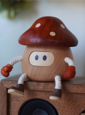 蘑菇小木偶摆件创意可爱治愈系桌面装饰品送朋友闺蜜生.日礼物女