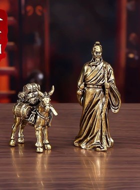 纯黄铜云游四海老人华佗毛驴小摆件茶台茶宠办公室V桌面客厅装饰