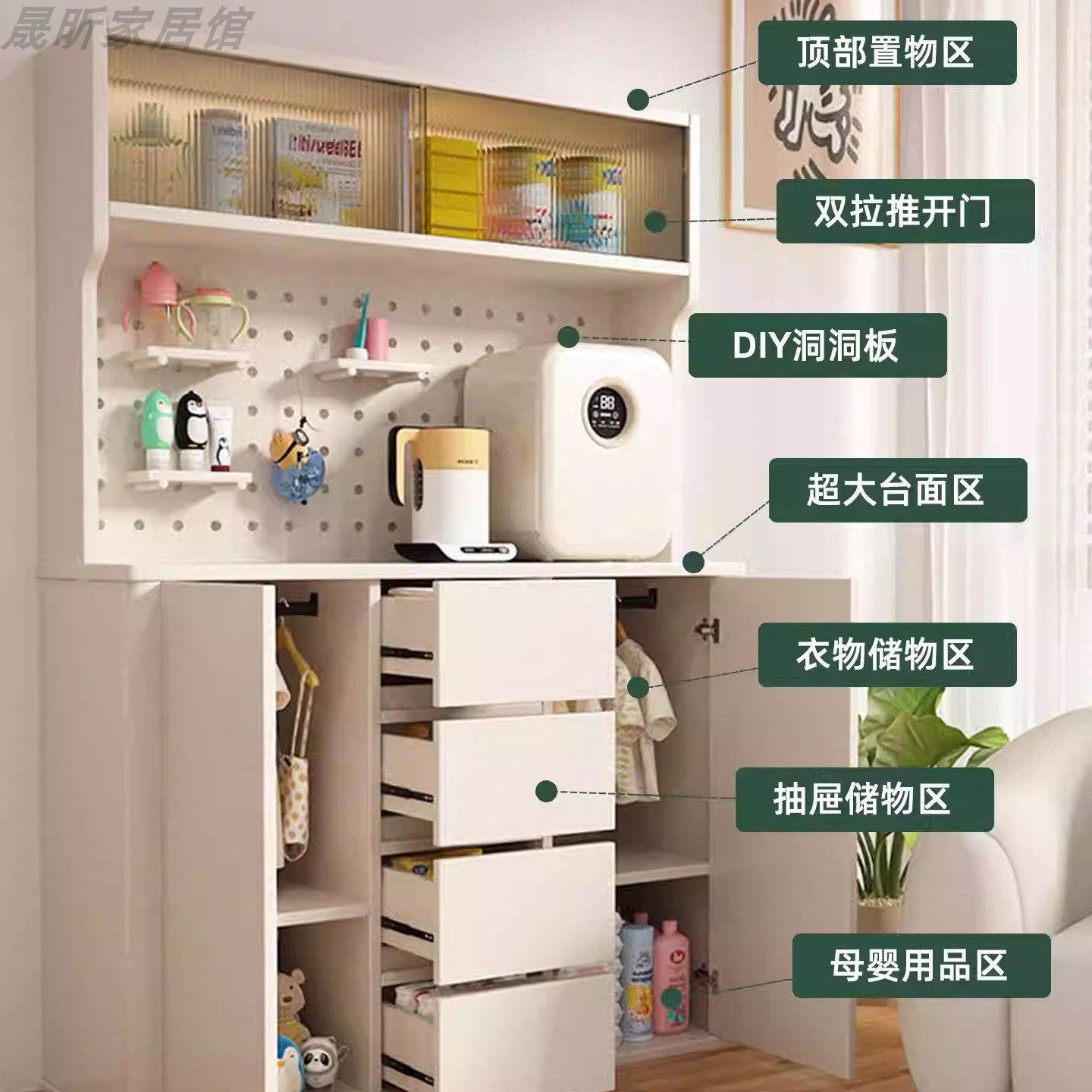 婴儿实木喂养台收纳柜宝宝用品靠墙一体储物柜玩具置物柜 - 图0