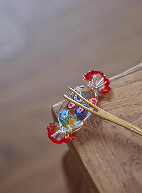 七隐 日式手工 超可爱糖果嵌花玻璃筷子架 玻璃摆件 笔架 纸镇