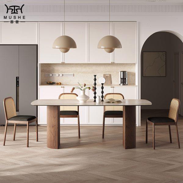 暮奢法式复古胡桃色餐桌椅组合进口洞石椭圆形极简岩板奶油风餐桌,淘宝优惠券,粉丝福利购,淘宝优惠卷