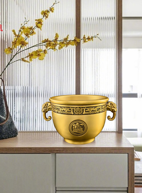 黄铜财缸聚宝盆摆件客厅玄关酒柜装饰品办公室铜存钱罐铜米缸摆件