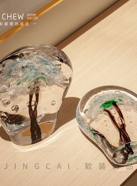 现代简约琉璃高级花瓶摆件酒店大厅会所展厅客厅茶几家具软装饰品