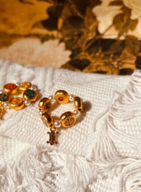 铜合金仿珍珠戒指 《五路财眼》原创手作贝珠福寿戒指