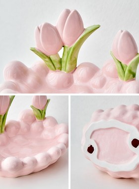 奶油风郁金香入户进门玄s关钥匙收纳摆件桌面置物架托盘首饰装饰