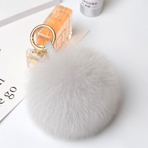 外贸狐狸毛球皮草挂件女s士包包配饰可爱毛球汽车钥匙扣12cm - 图1