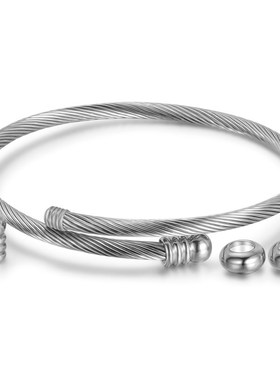 三色不锈b钢手镯女3MM不锈钢钢丝线女士手镯可拆卸螺纹个性ins