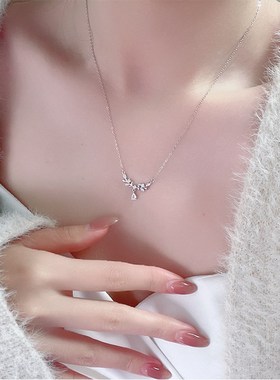 月桂女神a足银999项链女小众设计轻奢款锆石锁骨链ins风麦穗吊坠