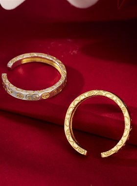 s925尚盈原h创设计吉言戒指招财大吉时来运转指环男女情侣戒指