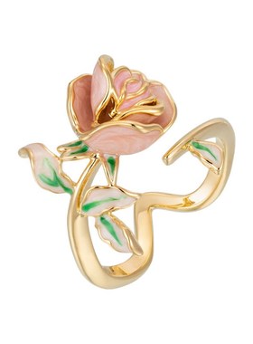 甜美优雅玫瑰花j开口戒指女超仙油画风花园系列食指戒复古精致指