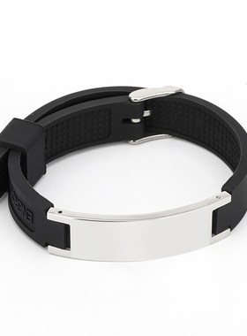 跨境欧美DIY弯牌负离子硅胶手环男女平衡能量运动手腕带手镯