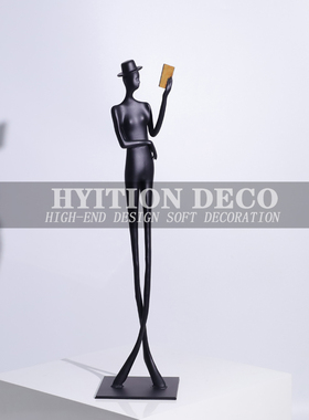 抽象人物看书长腿雕塑摆件样板房酒D店电视柜客厅玄关书房铁艺术