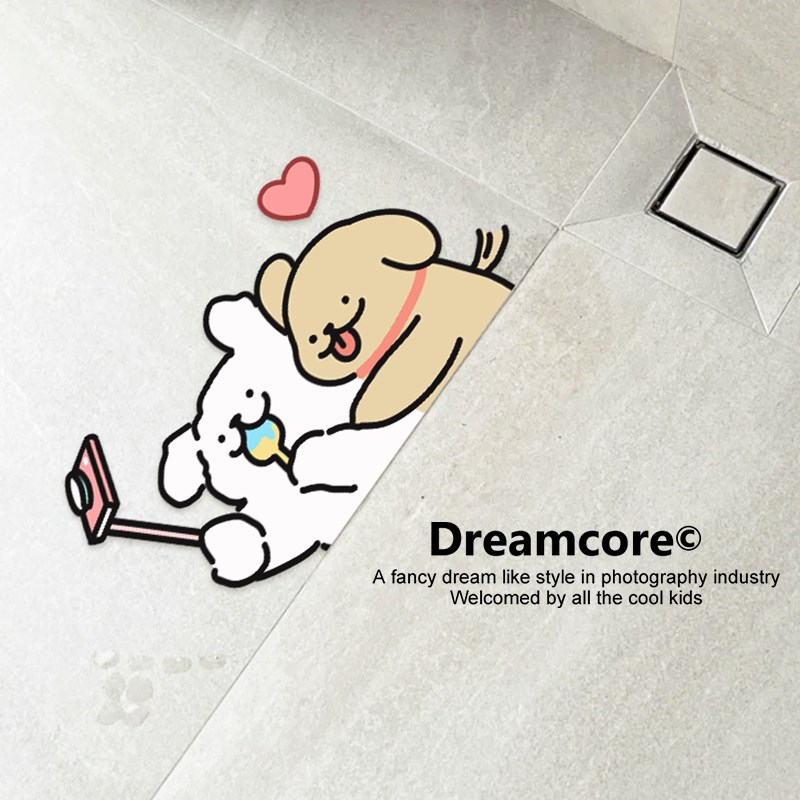 太阳眼镜小狗化妆室防水地板贴浴室地面遮丑神器瓷砖贴纸厕所地板 - 图2