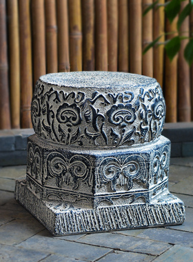 室内户外小院大门口装饰r摆件中式庭院人造石鼓门墩坐墩仿石凳底
