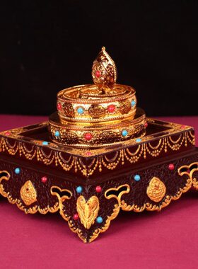 藏传用品藏族八吉祥曼扎盘曼茶罗方形底座曼茶盘家用供奉一套