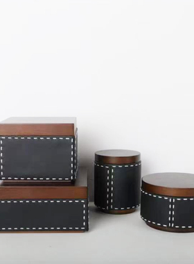 现代简约储物盒皮革首饰盒t样板间样品屋展示中心隔断层酒店客厅