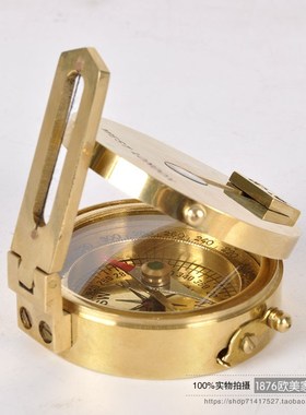 印度进口黄铜金色指南针户外探险罗盘便捷式指南针X送礼收藏摆件