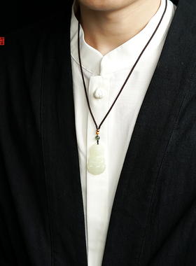 和田玉观音吊坠男玉石净瓶观音佛像玉佩玉坠白玉项链招财转运挂件