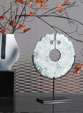 中式手工雕刻浅绿龙玉璧家居酒店样板房书房博古架艺术装饰品摆件