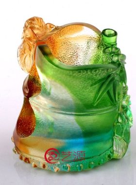 琉璃摆件创意商务办公家居饰品知足笔筒客户朋友同事生日礼品礼物