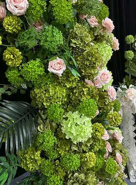 婚庆仿真花绿色花柱拱门花艺绢花绿植植物婚礼插花背景迎宾装饰