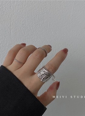 个性链条ins冷淡风欧美嘻哈原宿D复古食指宽版开口关节潮女戒指