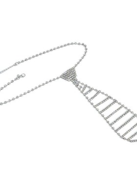 欧美跨境热销镶钻项饰女个性夸张设计感水钻领带T潮流水晶项链饰