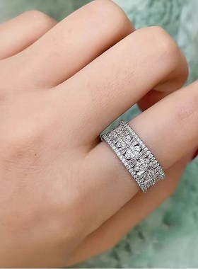 珠宝 2023新款92w5银排钻戒指女欧美风个性时尚百搭女款戒指