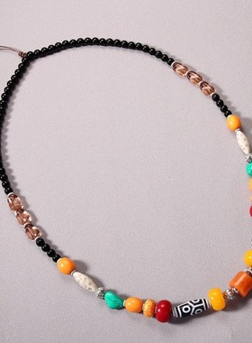 民族风藏式复古长款项链男女藏族松石天H珠百搭夸张吊坠西藏服配